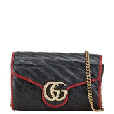 グッチ GGマーモント チェーン ショルダーバッグ 573807 ブラック レッド レザー レディース GUCCI 【中古】